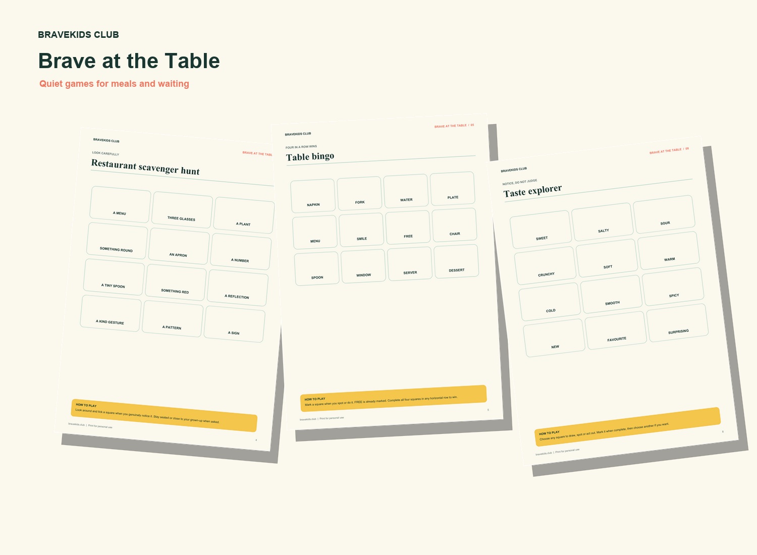 Brave at the Table Activity Pack